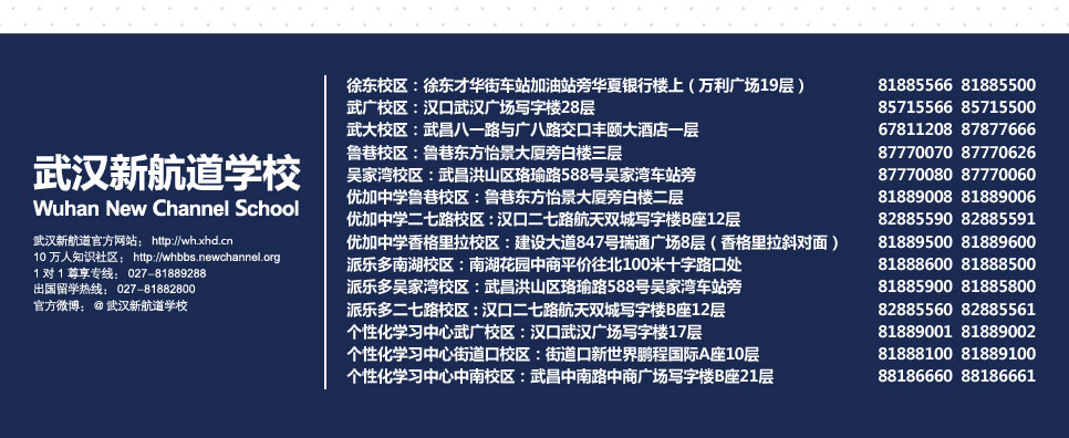 武汉新航道校区地址联系方式